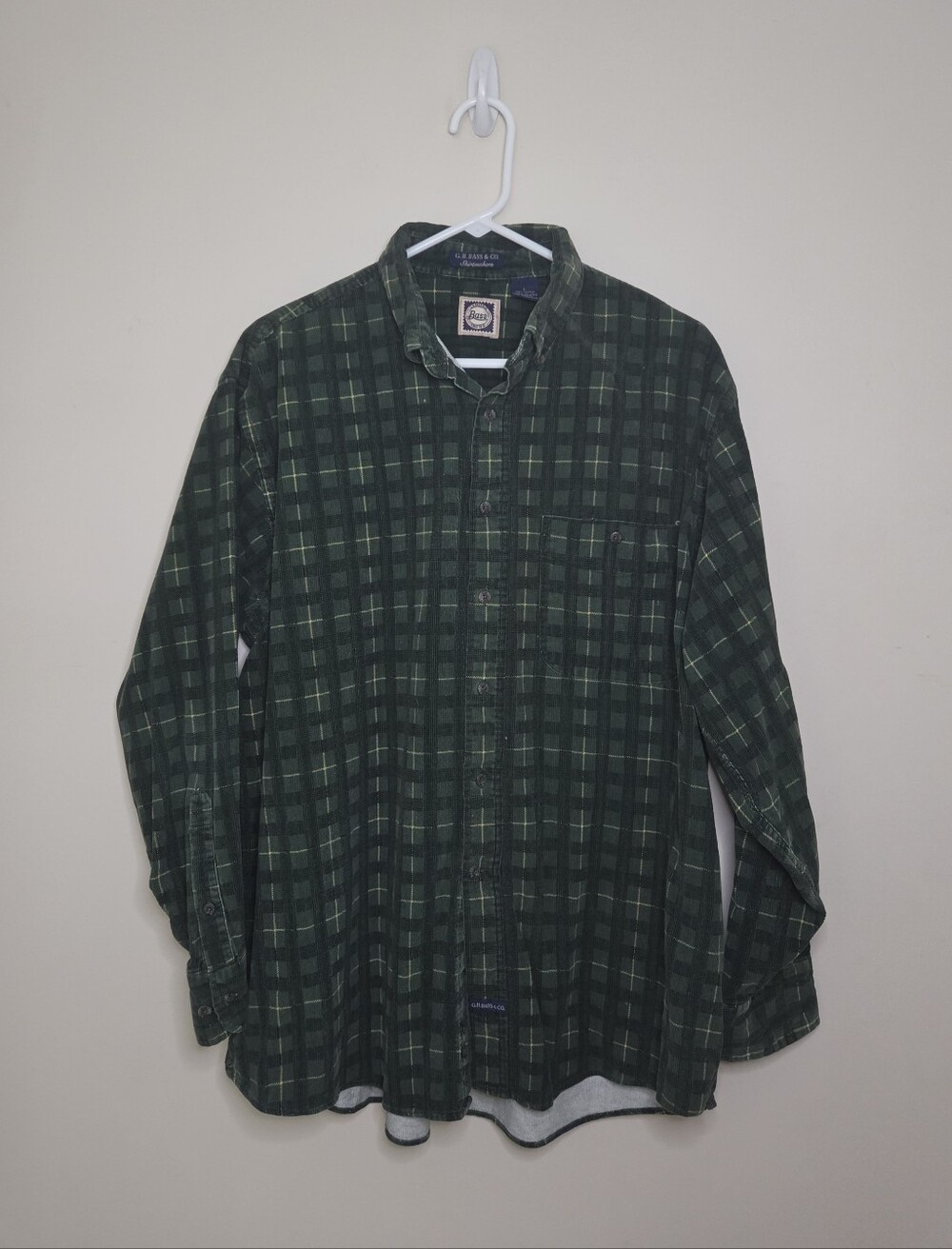 Men's Vintage G.H Bass Green Cordoroy Button Down Shirt Sz Large